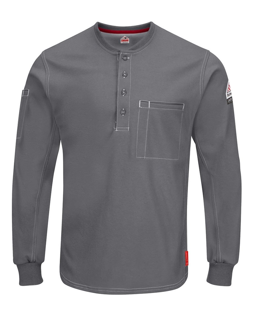 Front View of Charcoal iQ Series® Plus Long Sleeve Henley - Tall Sizes - QT40T