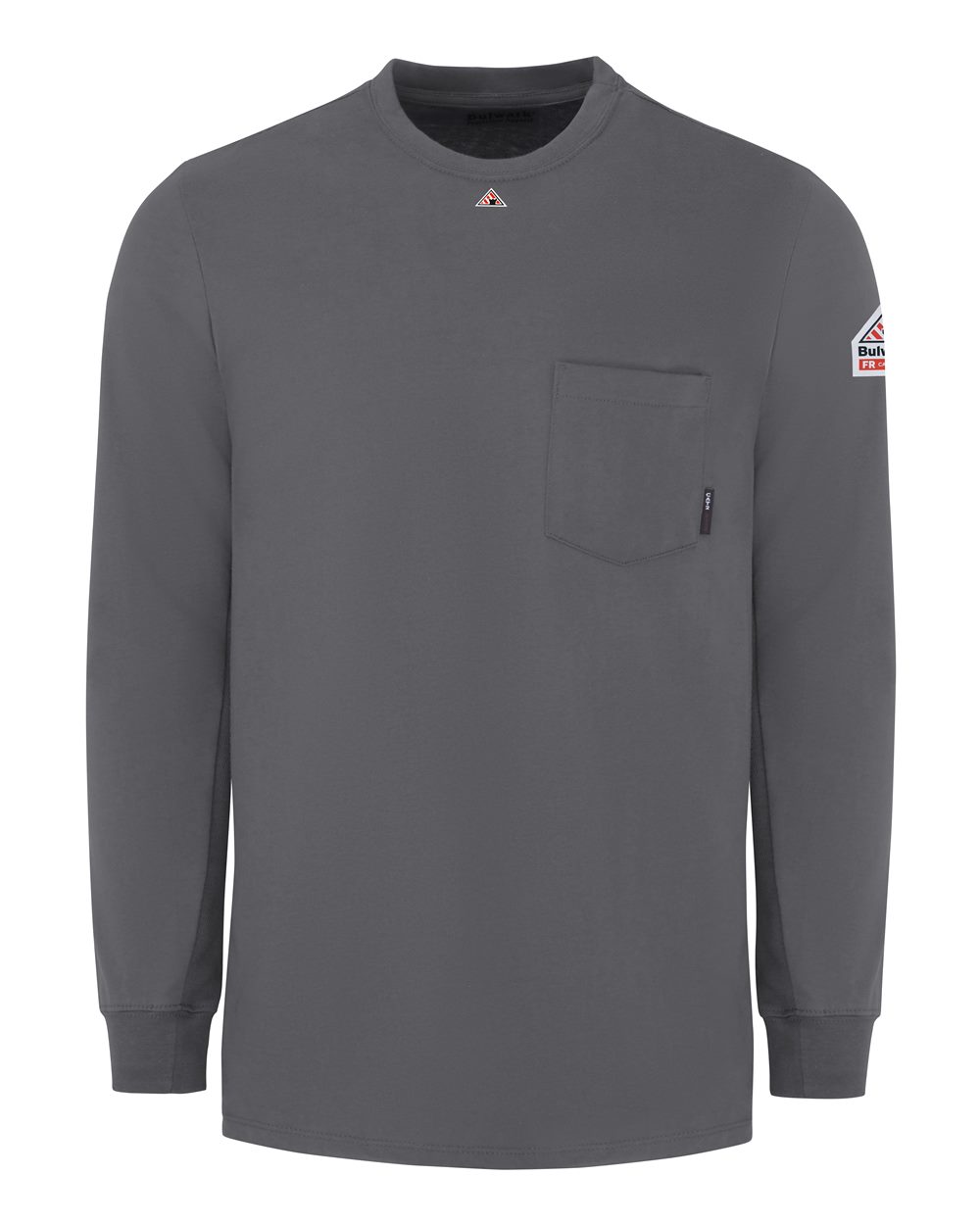 Front View of Charcoal Knit Long Sleeve T-Shirt - SET2 plain