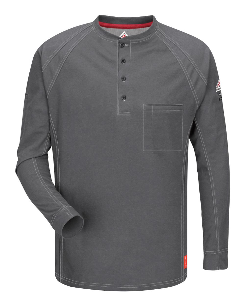 Front View of Charcoal Long Sleeve Henley - QT20
