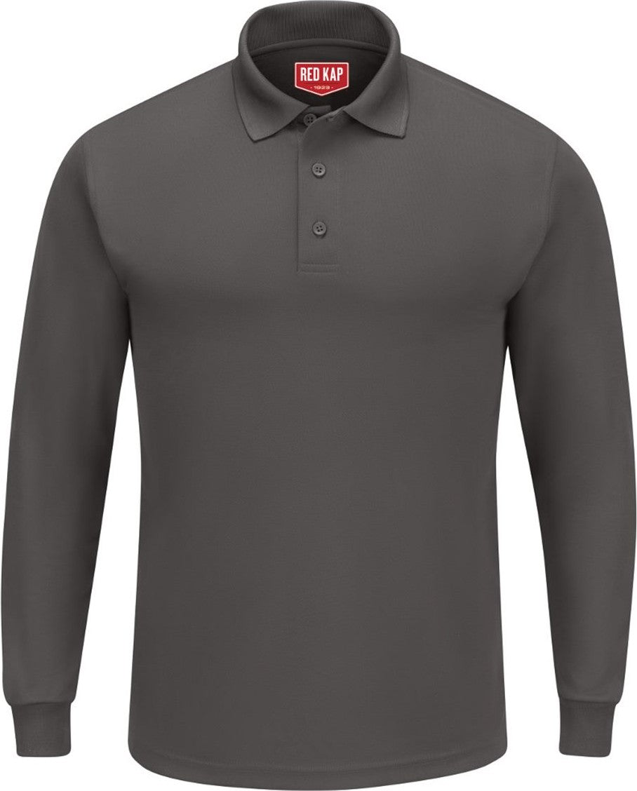 Front View of Charcoal Long Sleeve Performance Knit Polo - SK6L