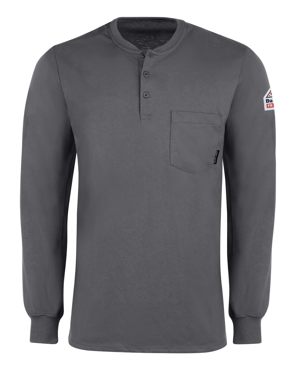Front View of Charcoal Long Sleeve Tagless Henley Shirt - SEL2 plain