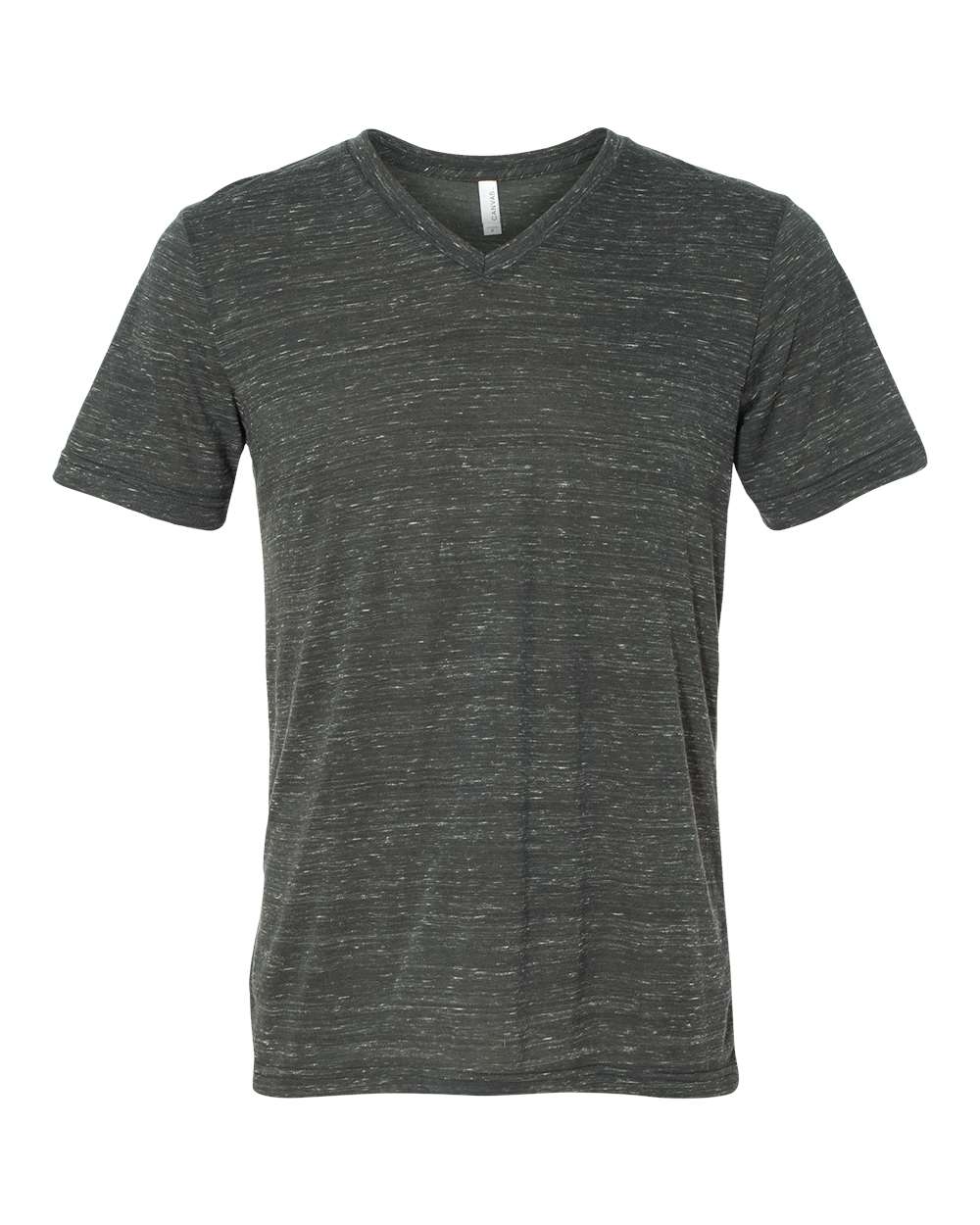 Front View of Charcoal Marble Textured Jersey V-Neck Tee - 3655