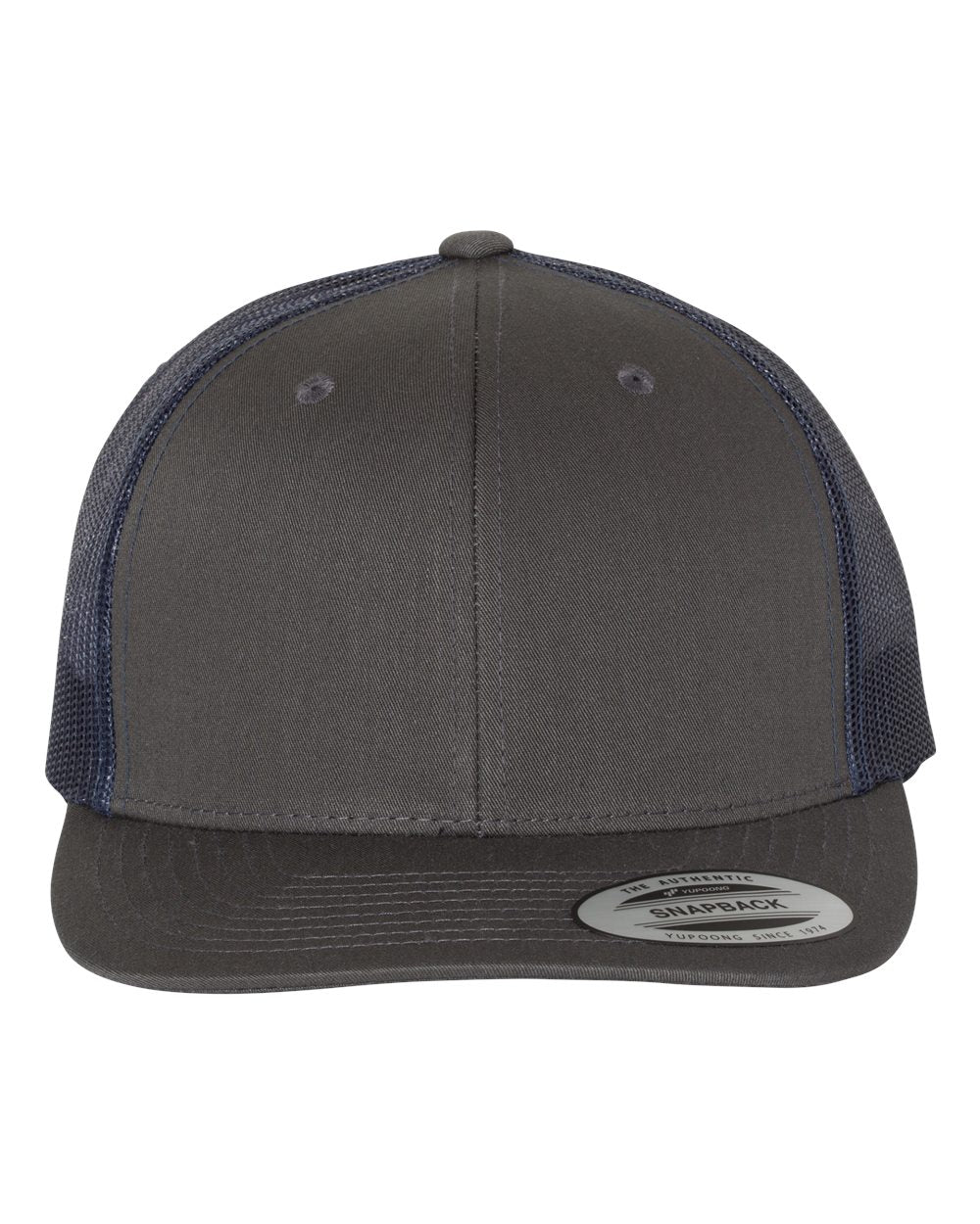 Front View of Charcoal/ Navy Retro Trucker Cap - 6606