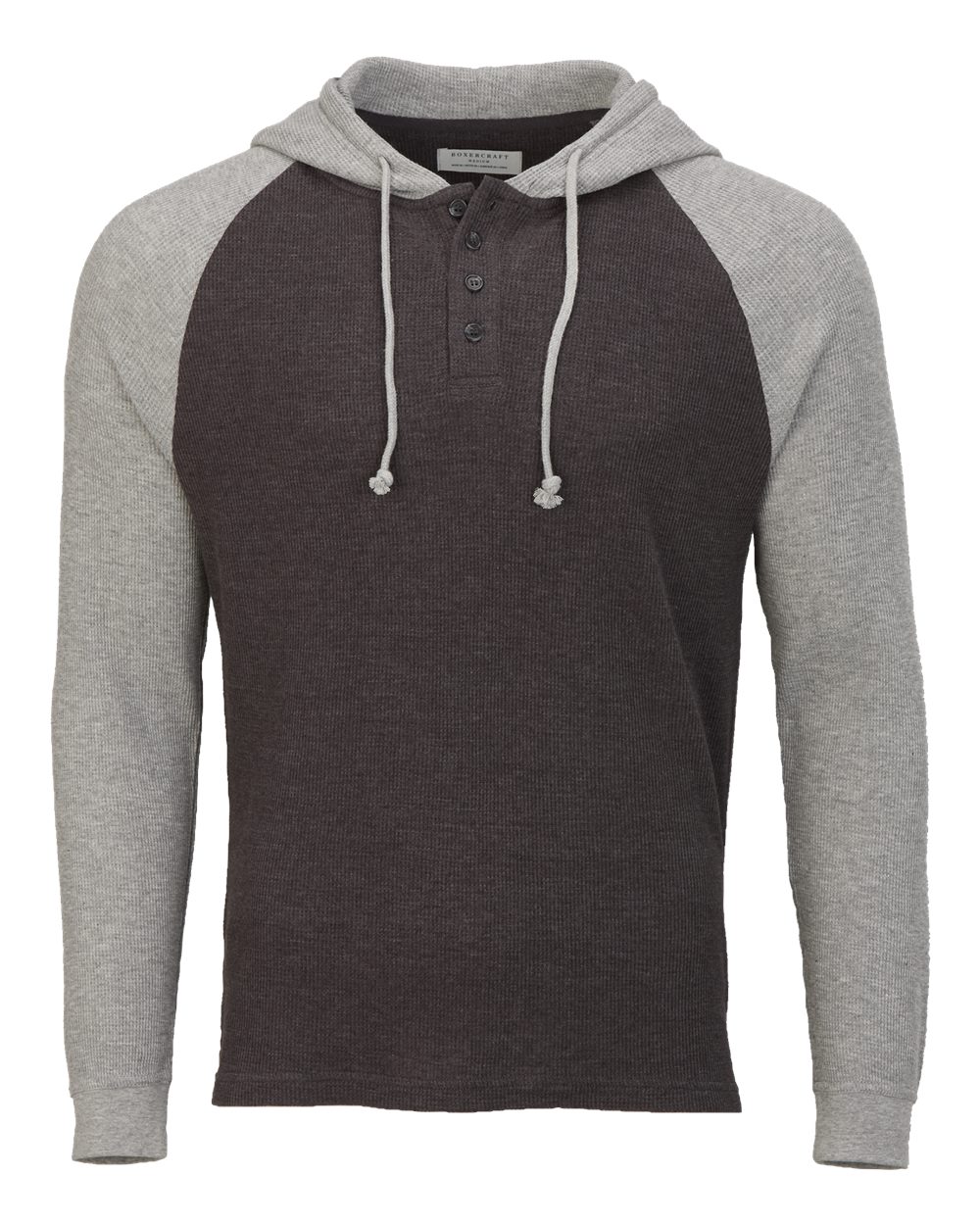Front View of Charcoal/ Oxford Heather Unisex Waffle Knit Pullover Hooded Long Sleeve T-Shirt - BM3702