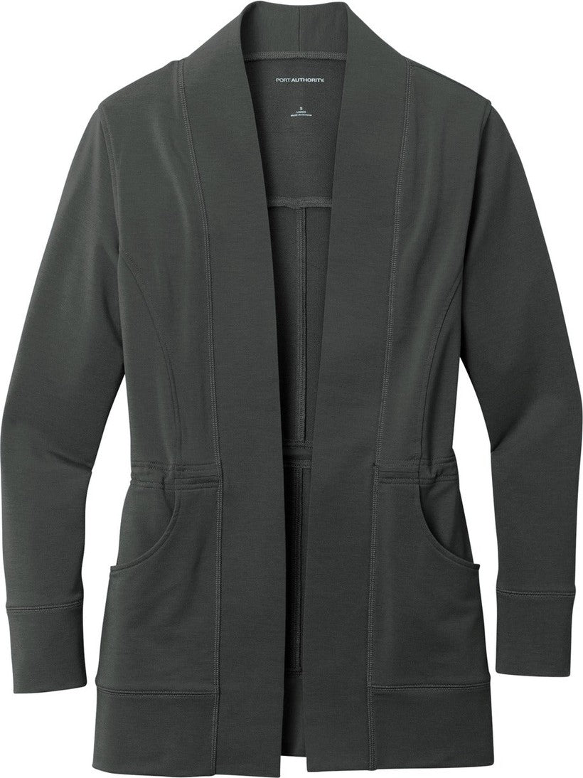 Front View of Charcoal Port Authority Women's Microterry Cardigan LK825