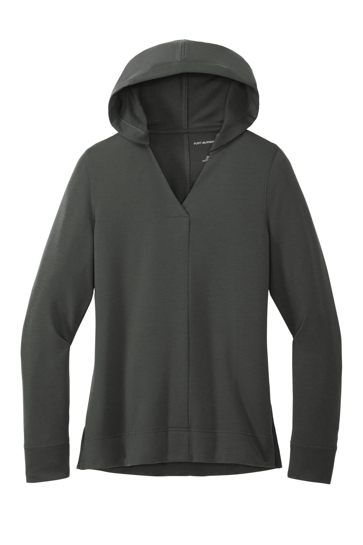 Front View of Charcoal Port Authority Women's Microterry Pullover Hoodie LK826