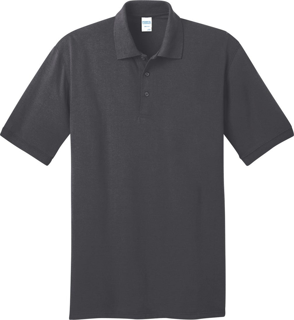 Front View of Charcoal Port & Co Core Blend Jersey Knit Polo. KP55