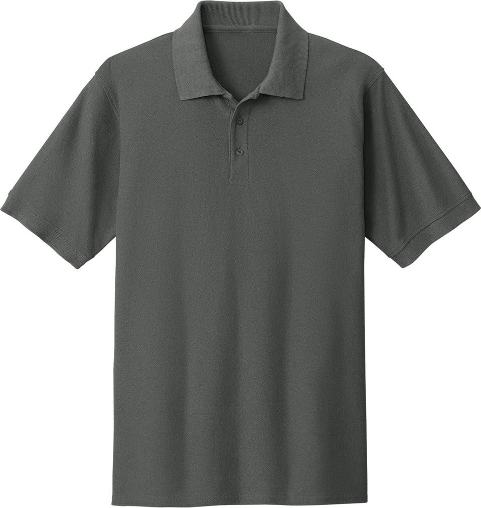 Front View of Charcoal Port & Co Core Blend Pique Polo. KP155