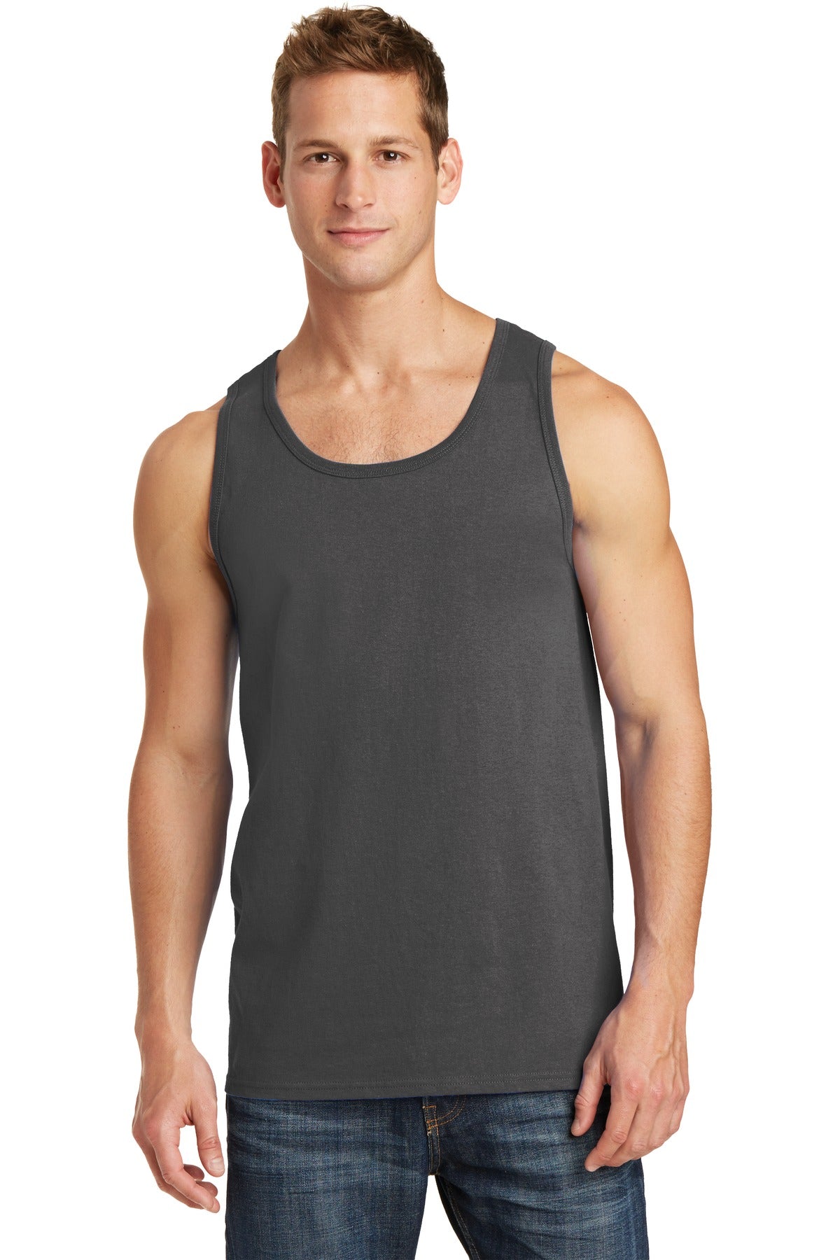 Front View of Charcoal Port & Co Core Cotton Tank Top. PC54TT