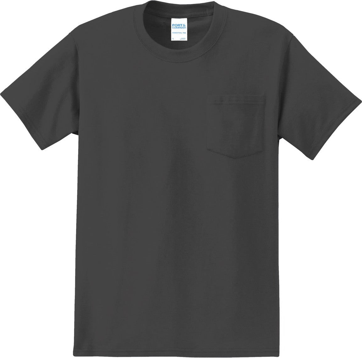 Front View of Charcoal Port & Co Essential Pocket Tee. PC61P