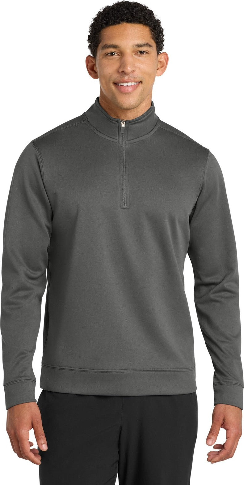 Front View of Charcoal Port & Co Performance Fleece 1/4-Zip Pullover Sweatshirt. PC590Q
