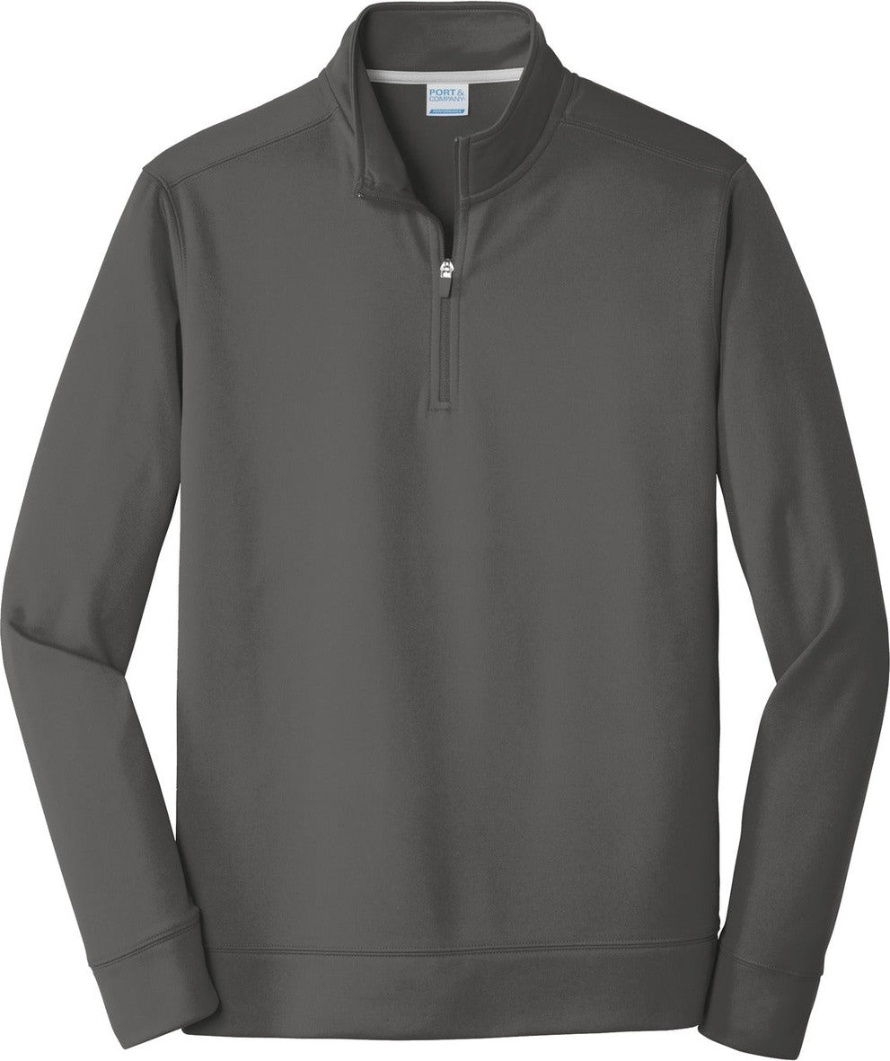 Front View of Charcoal Port & Co Performance Fleece 1/4-Zip Pullover Sweatshirt. PC590Q