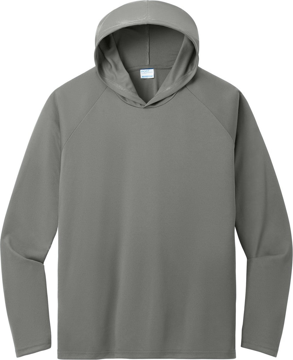 Front View of Charcoal Port & Co Performance Pullover Hooded Tee PC380H