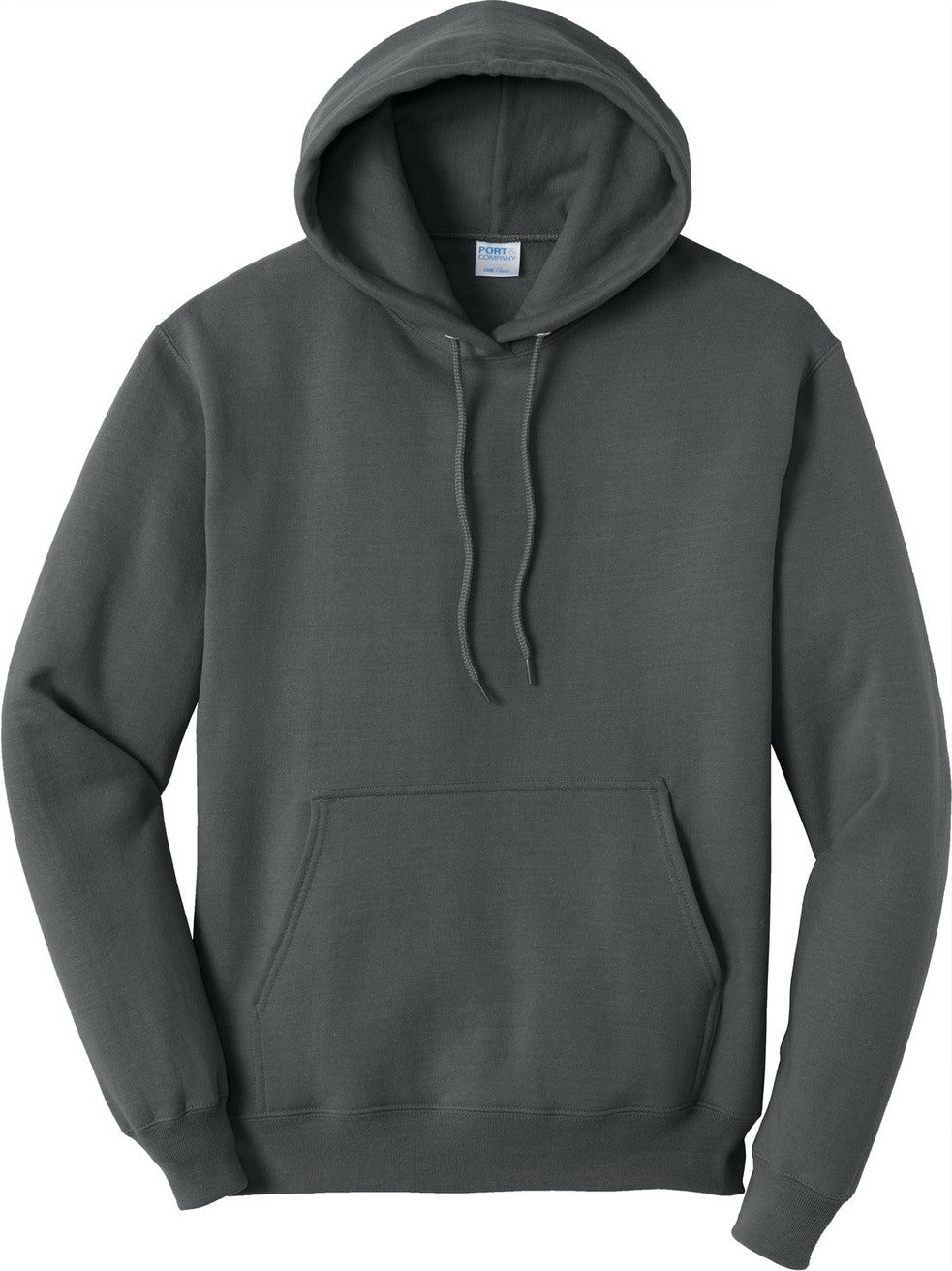 Front View of Charcoal Port & Co Tall Core Fleece Pullover Hooded Sweatshirt PC78HT