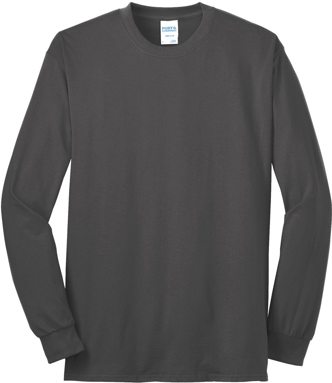 Front View of Charcoal Port & Co Tall Long Sleeve Core Blend Tee. PC55LST