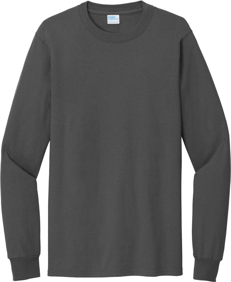 Front View of Charcoal Port & Co Tall Long Sleeve Essential Tee. PC61LST