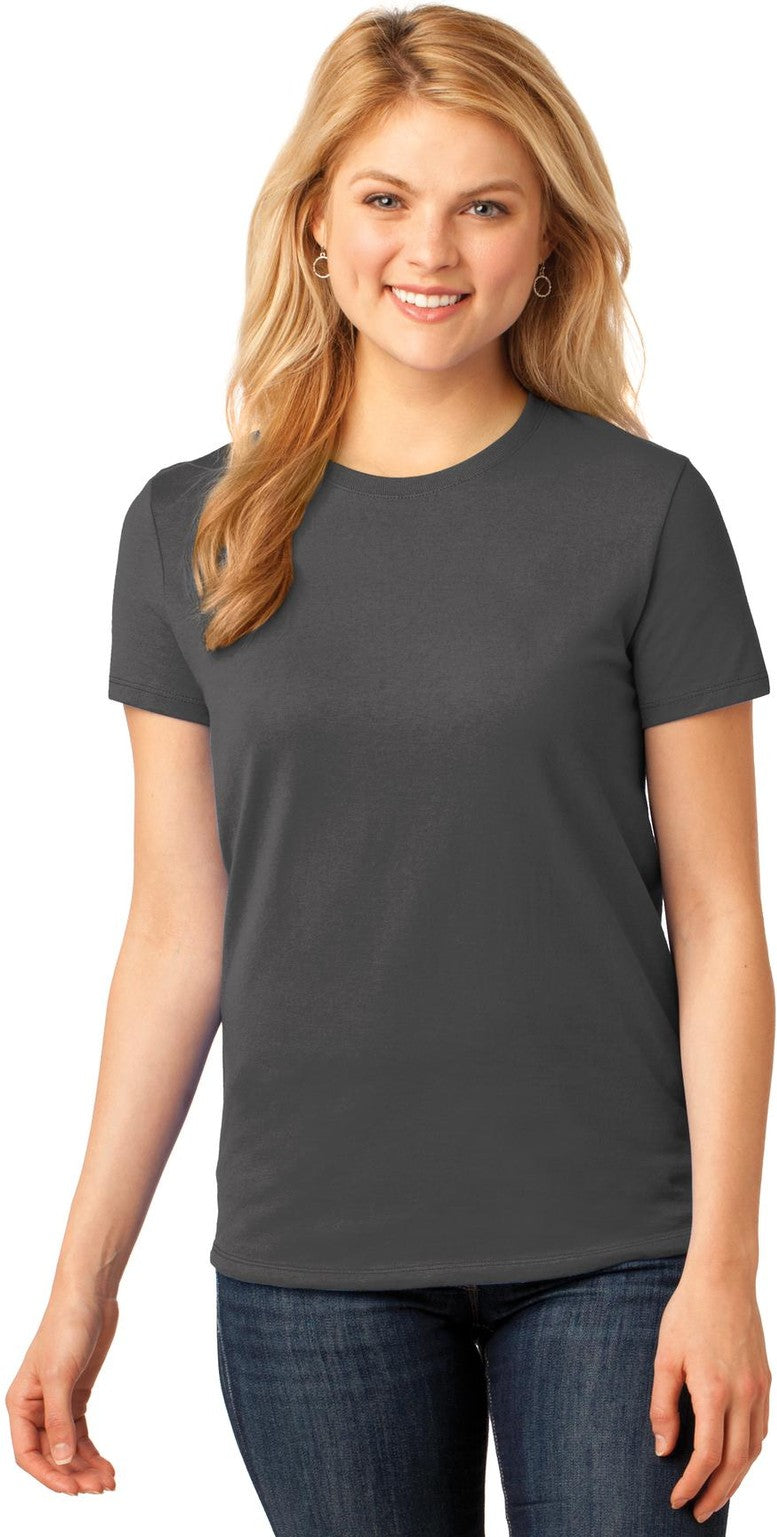 Front View of Charcoal Port & Co Women's Core Cotton Tee. LPC54