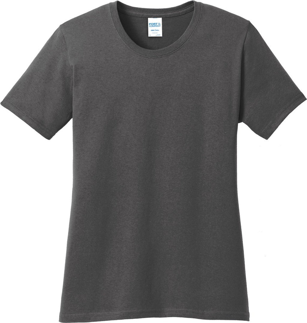 Front View of Charcoal Port & Co Women's Core Cotton Tee. LPC54