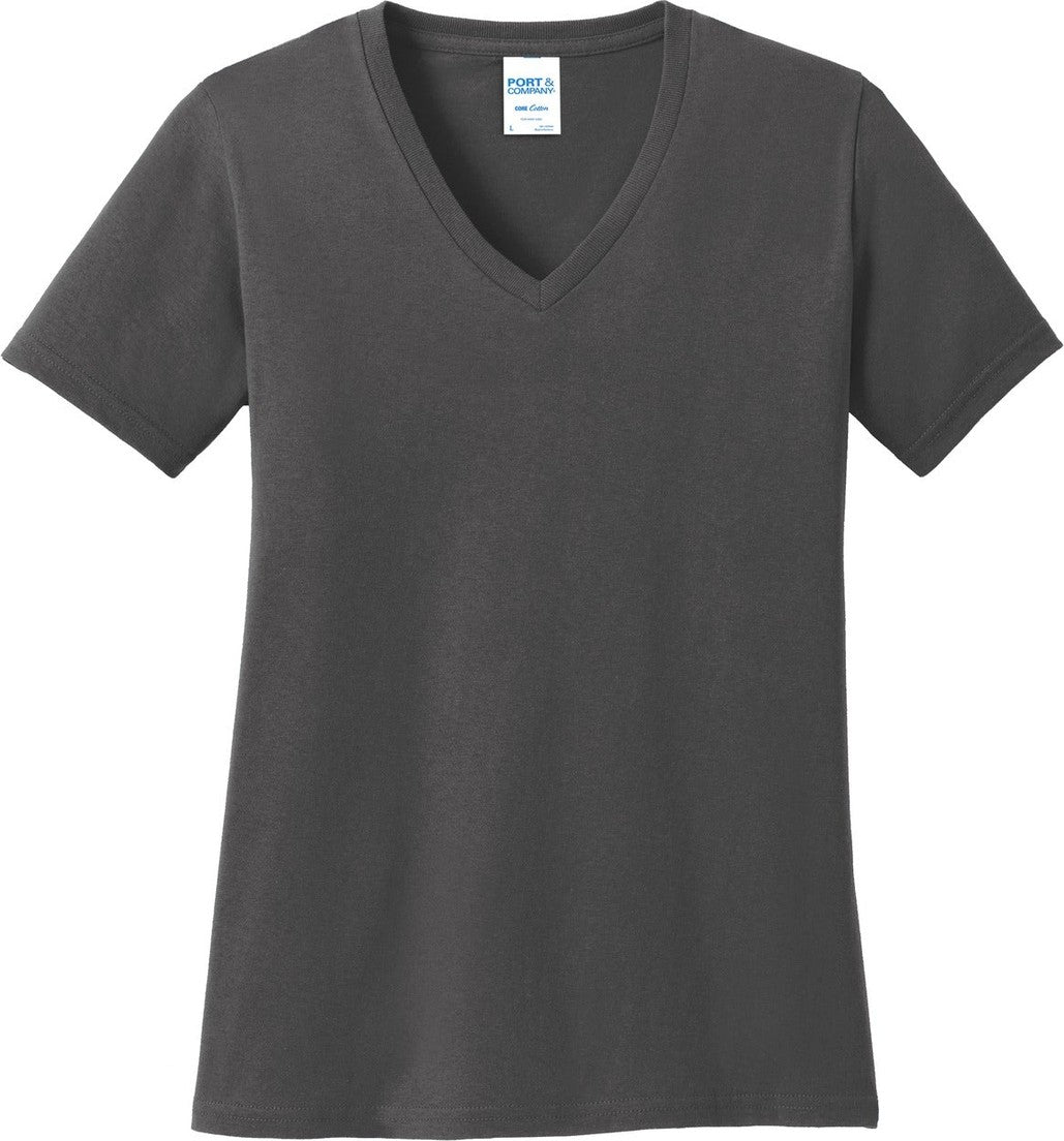 Front View of Charcoal Port & Co Women's Core Cotton V-Neck Tee. LPC54V