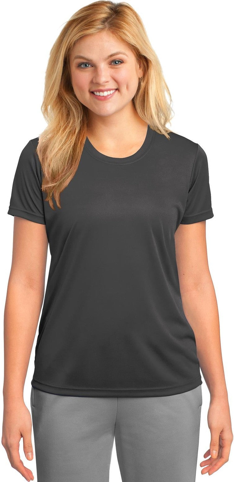 Front View of Charcoal Port & Co Women's Performance Tee. LPC380