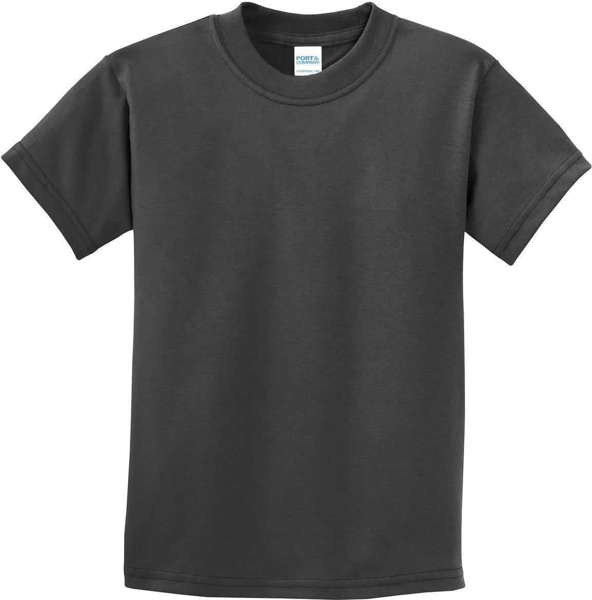 Front View of Charcoal Port & Co Youth Essential Tee. PC61Y