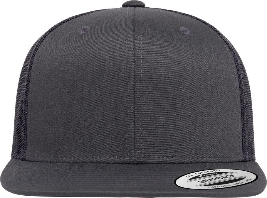 Front View of Charcoal Retro High Profile Trucker Cap - 6609