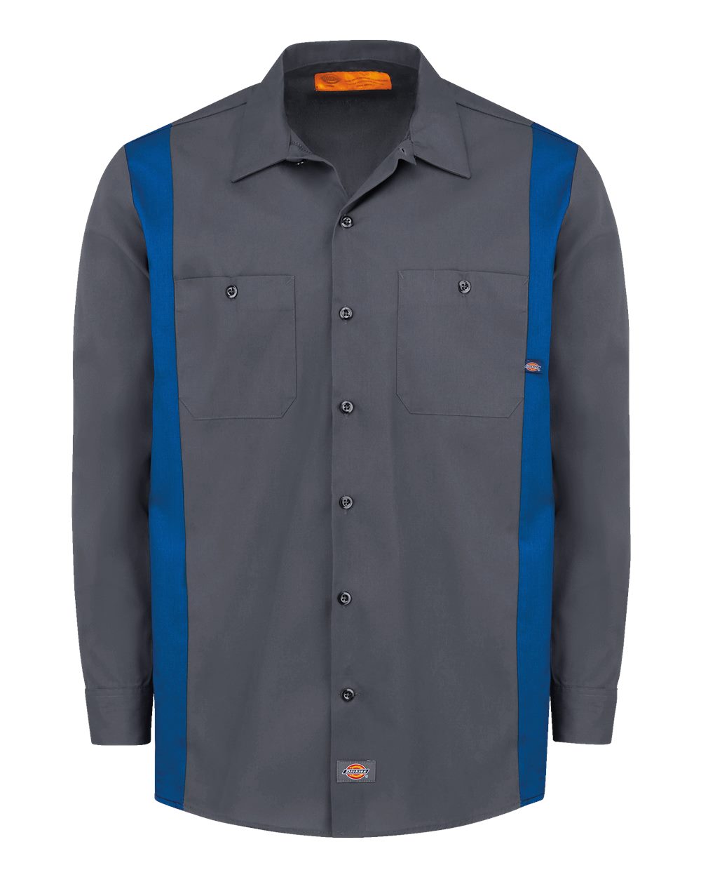 Front View of Charcoal/ Royal Blue Industrial Colorblocked Long Sleeve Shirt - 5524