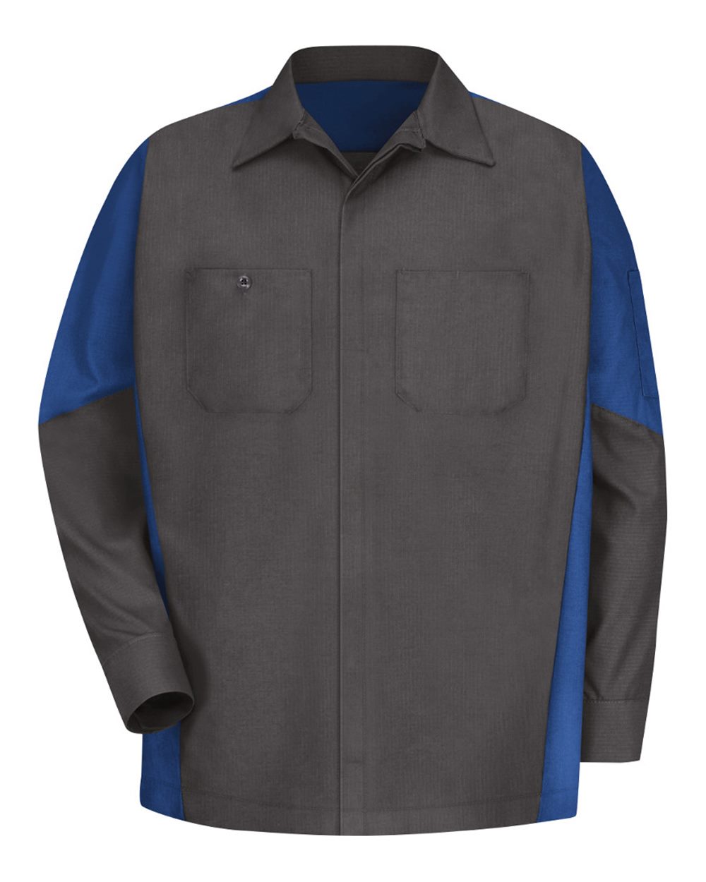 Front View of Charcoal/ Royal Long Sleeve Automotive Crew Shirt - SY10