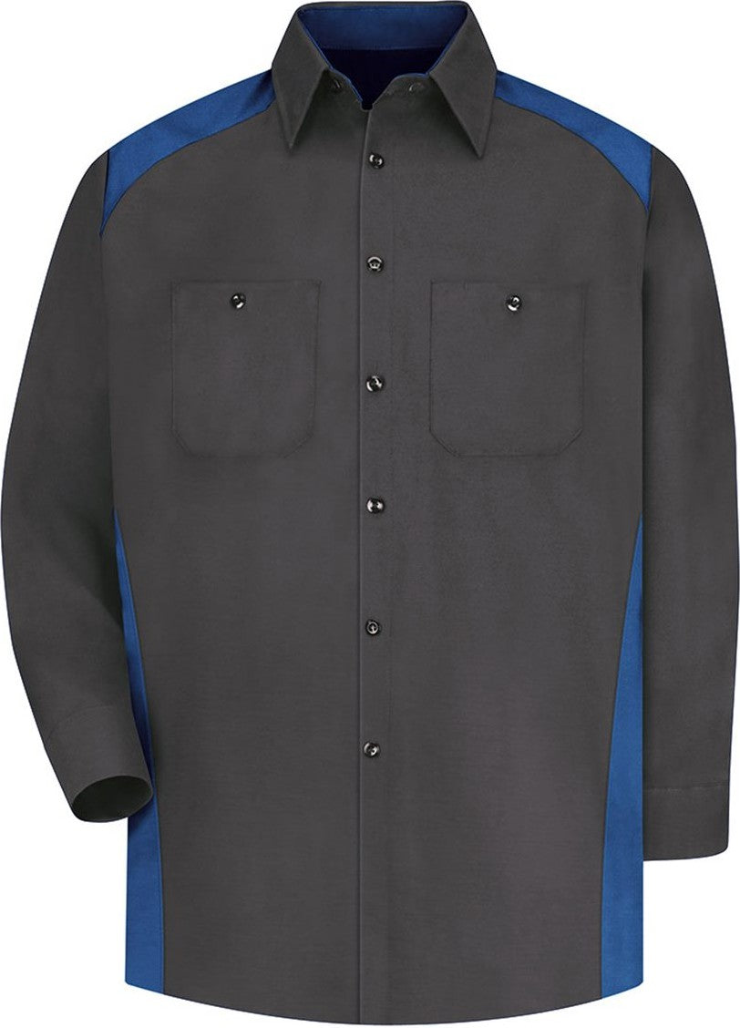 Front View of Charcoal/ Royal Long Sleeve Motorsports Shirt - Tall Sizes - SP18T