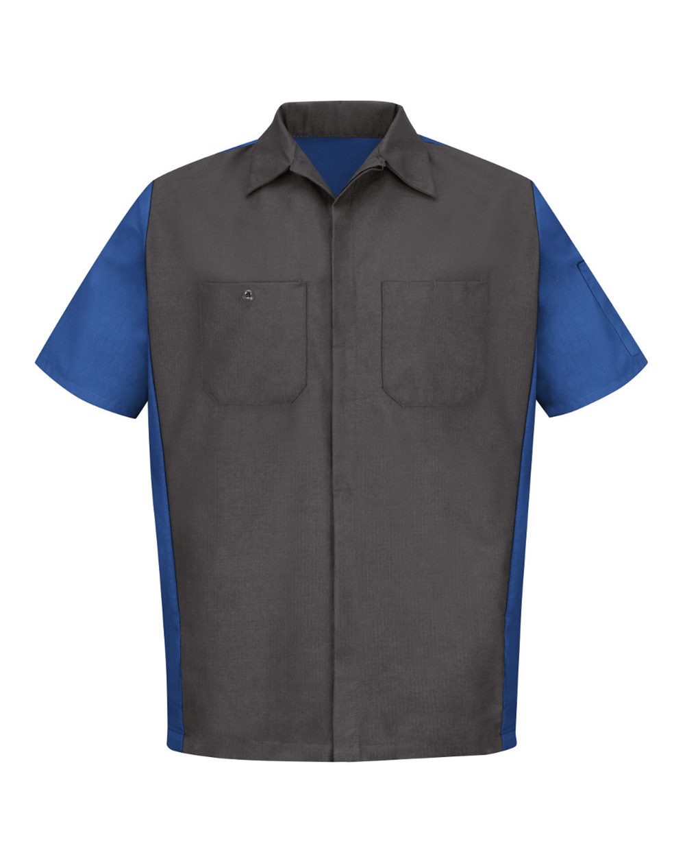 Front View of Charcoal/ Royal Short Sleeve Automotive Crew Shirt - Tall Sizes - SY20T