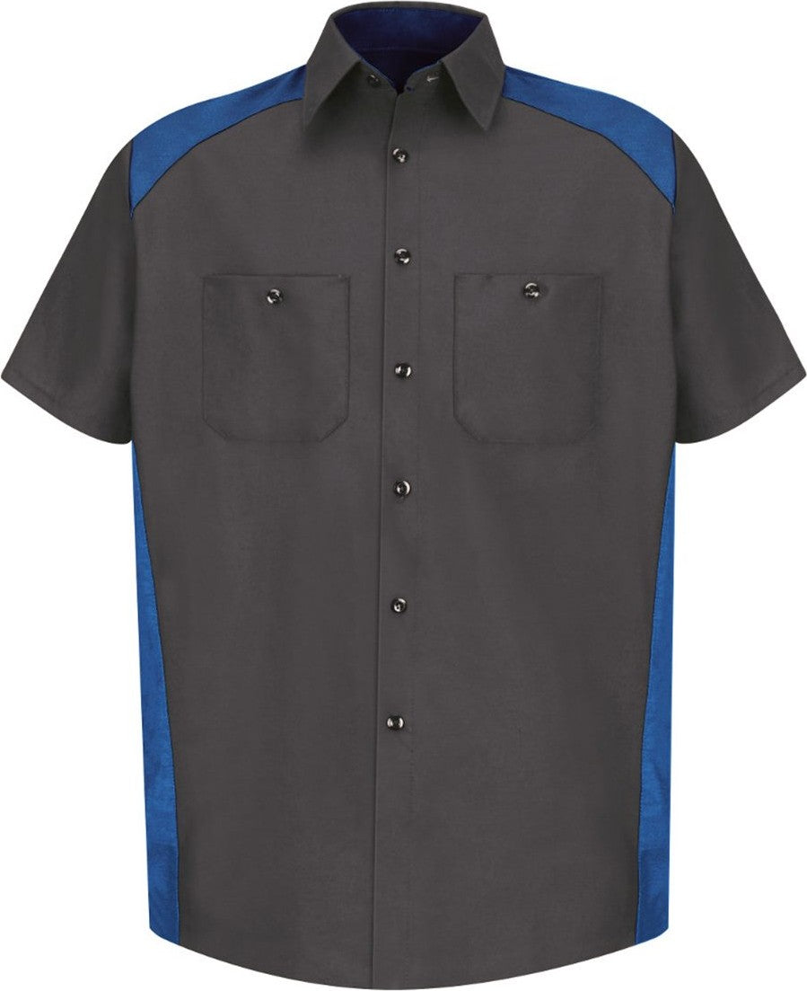 Front View of Charcoal/ Royal Short Sleeve Motorsports Shirt - SP28