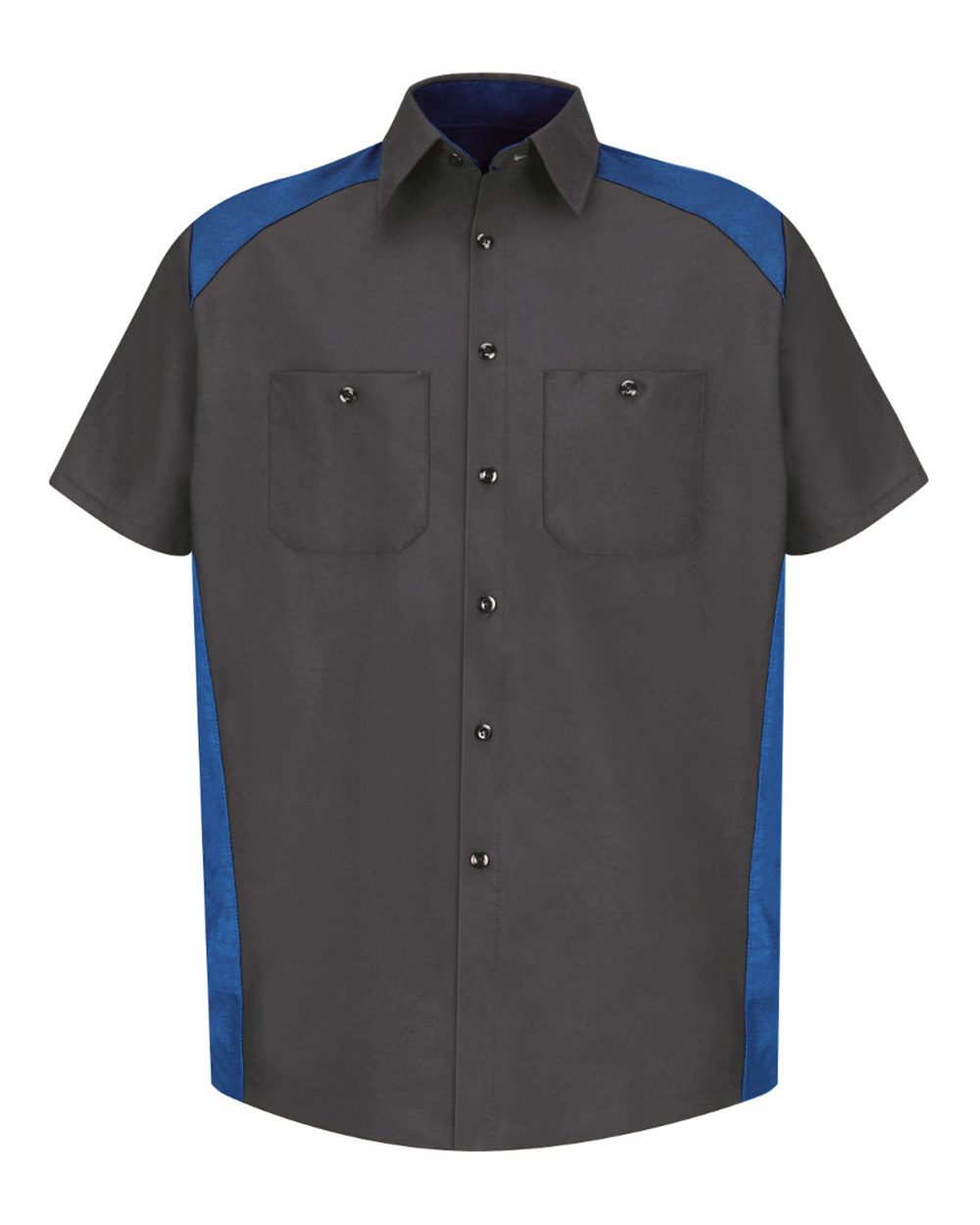 Front View of Charcoal/ Royal Short Sleeve Motorsports Shirt - Tall Sizes - SP28T