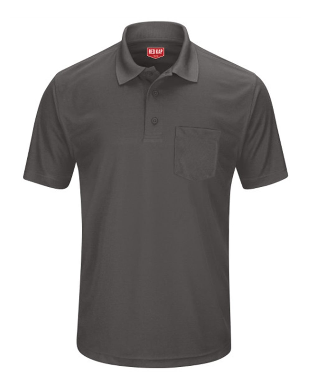 Front View of Charcoal Short Sleeve Performance Knit Pocket Polo - SK98