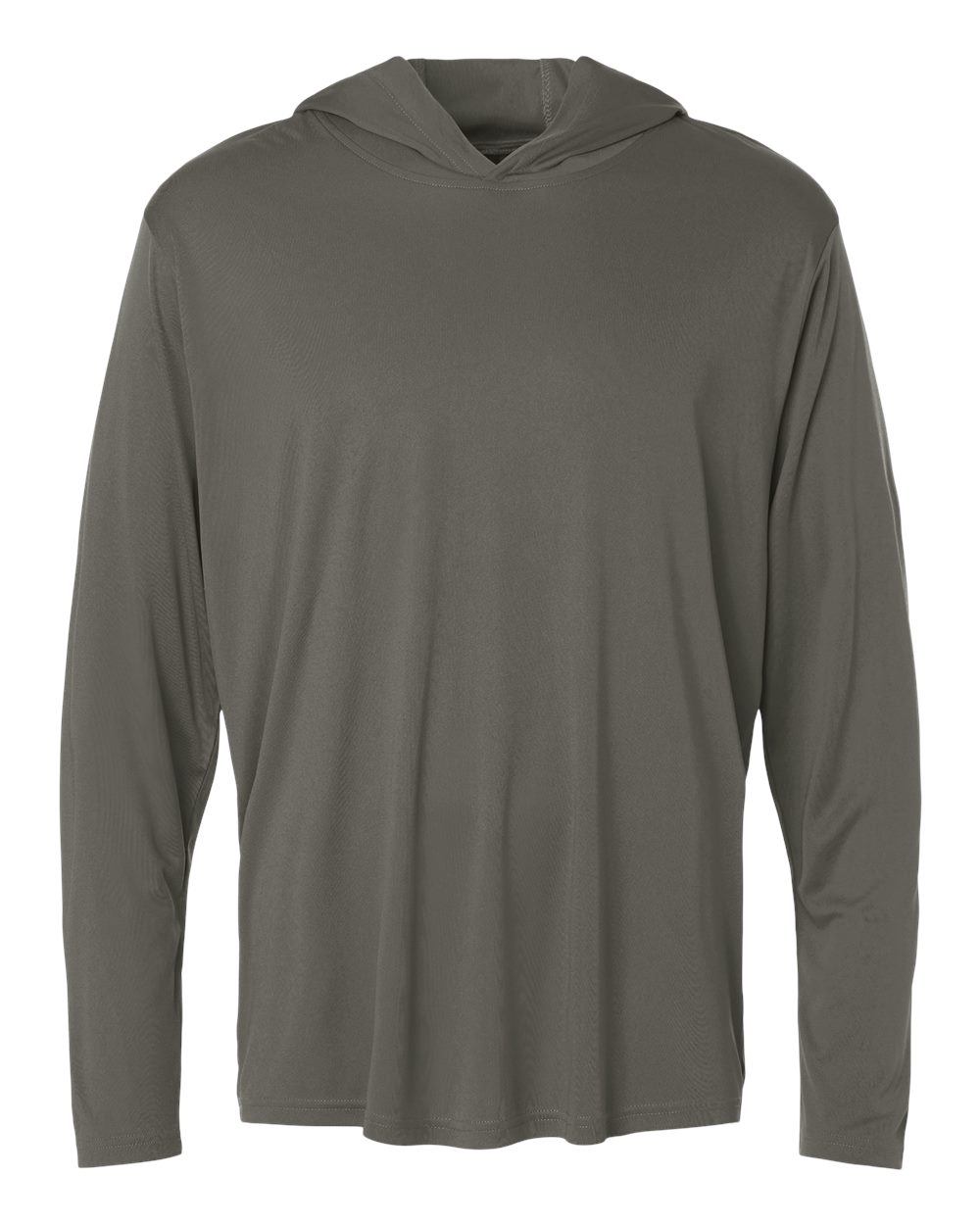 Front View of Charcoal Unisex Pro-Lock Performance Hooded Long Sleeve T-Shirt - 48510 plain