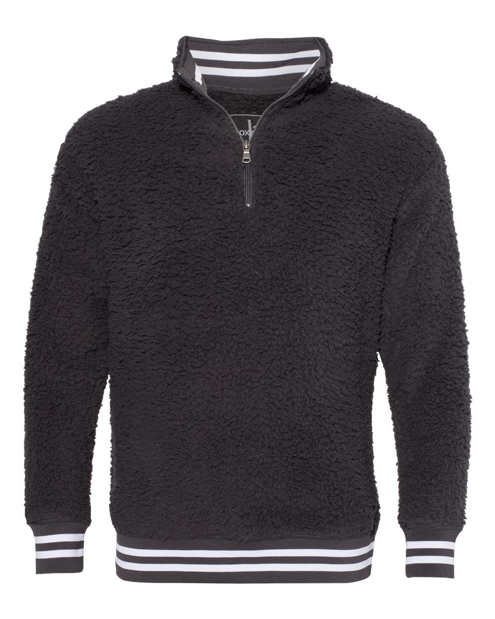 Front View of Charcoal Varsity Sherpa Quarter-Zip Pullover - Q20