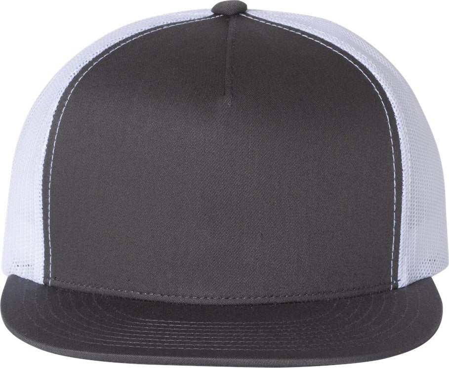 Front View of Charcoal/ White Five-Panel Classic Trucker Cap - 6006