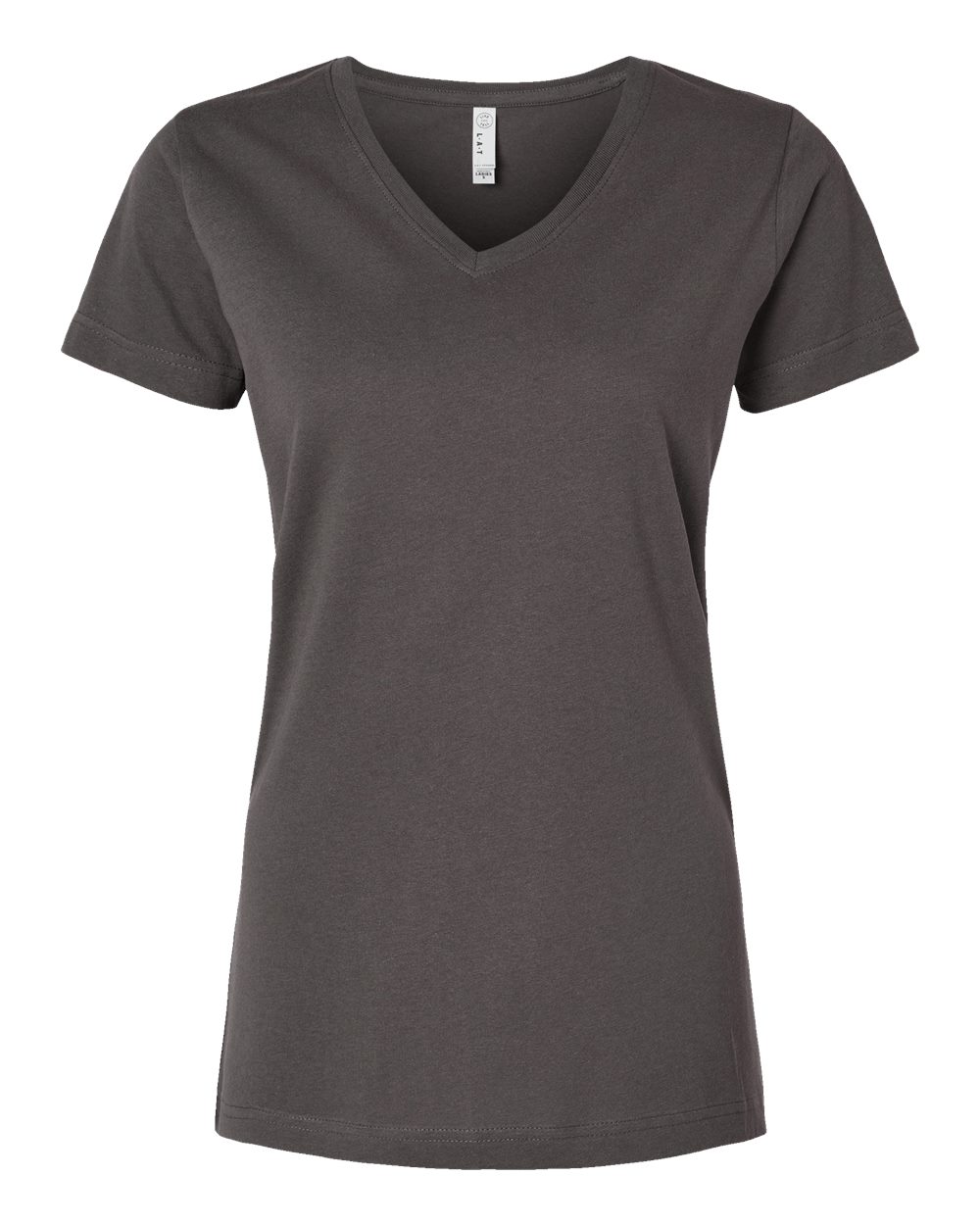Front View of Charcoal Women's Fine Jersey V-Neck Tee - 3507