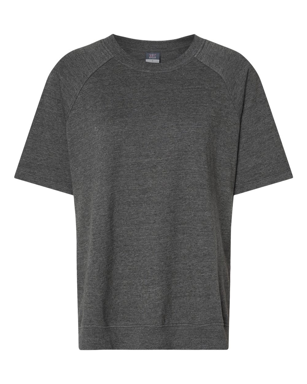 Front View of Charcoal Women's French Terry Short Sleeve Crewneck Pullover - W23711