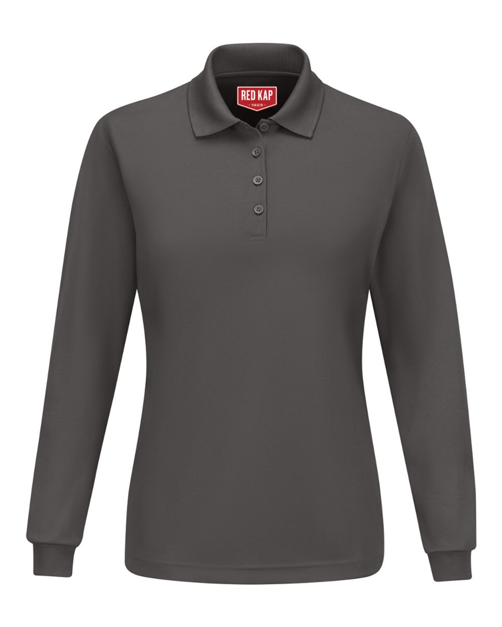 Front View of Charcoal Women's Long Sleeve Performance Knit Polo - SK7L