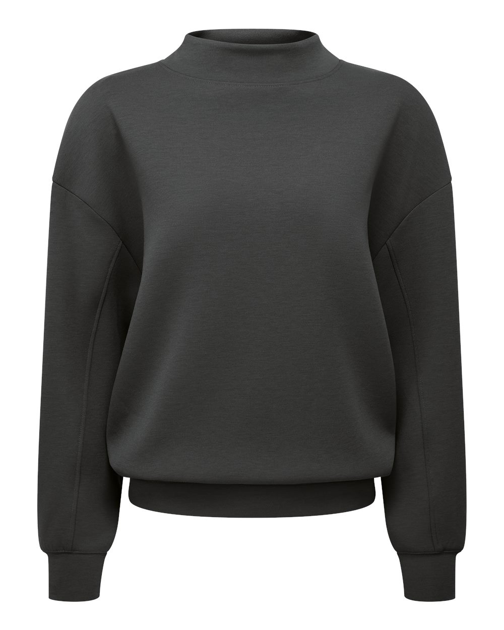 Front View of Charcoal Women's Luxe Mock Neck Sweatshirt - TD660 plain