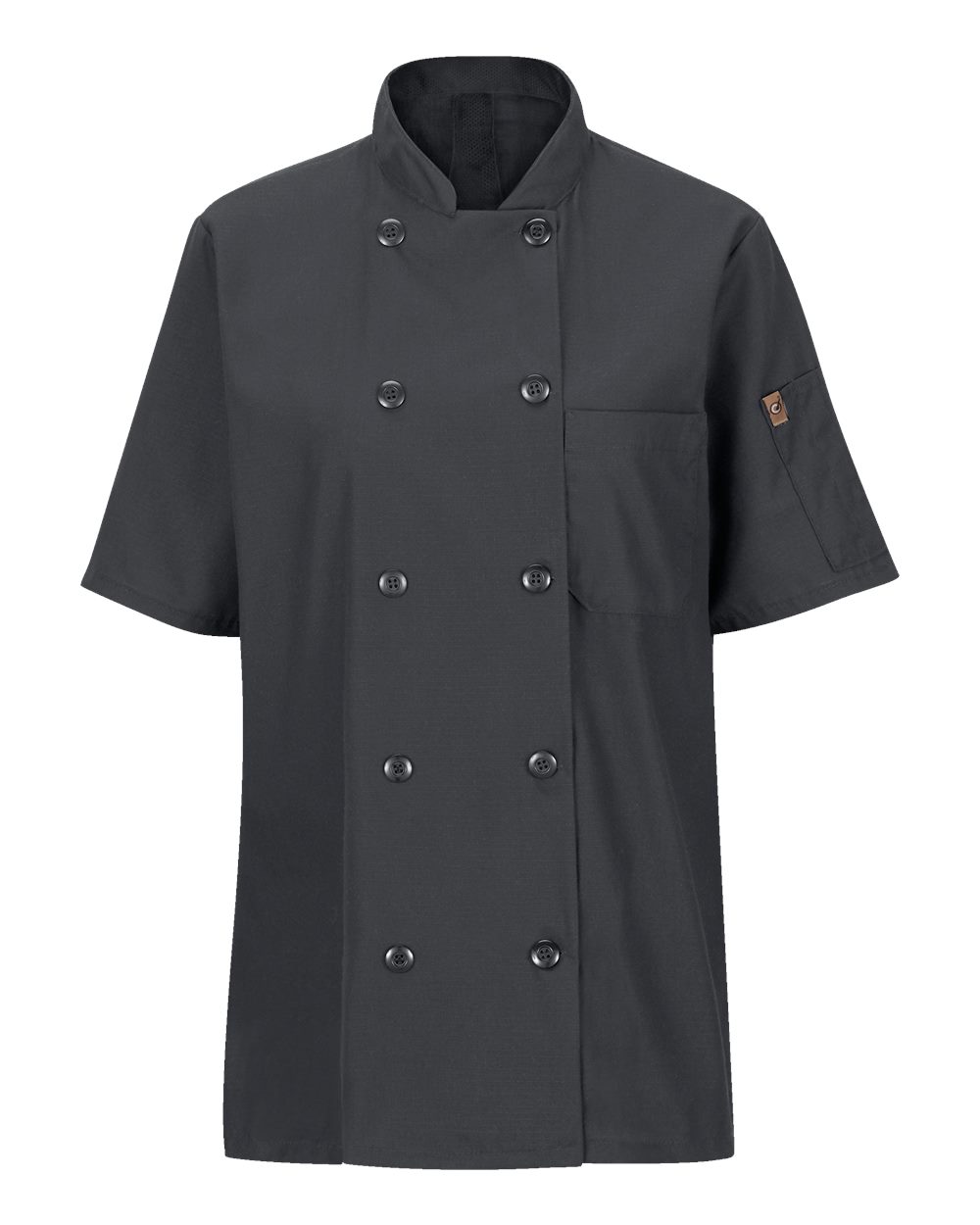 Front View of Charcoal Women&#39;s Mimix™ Short Sleeve Chef Coat with OilBlok - 045X