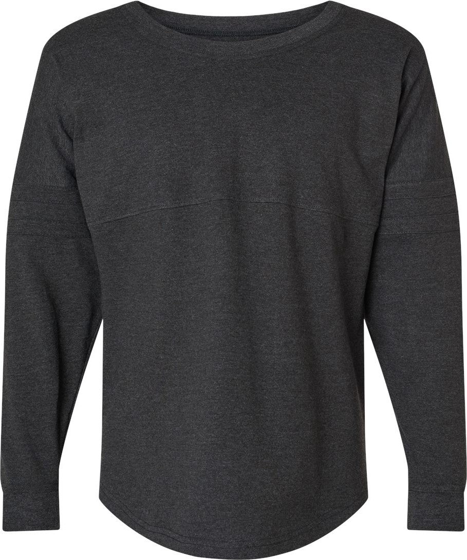 Front View of Charcoal Women's Pom Pom Long Sleeve Jersey T-Shirt - BW3514