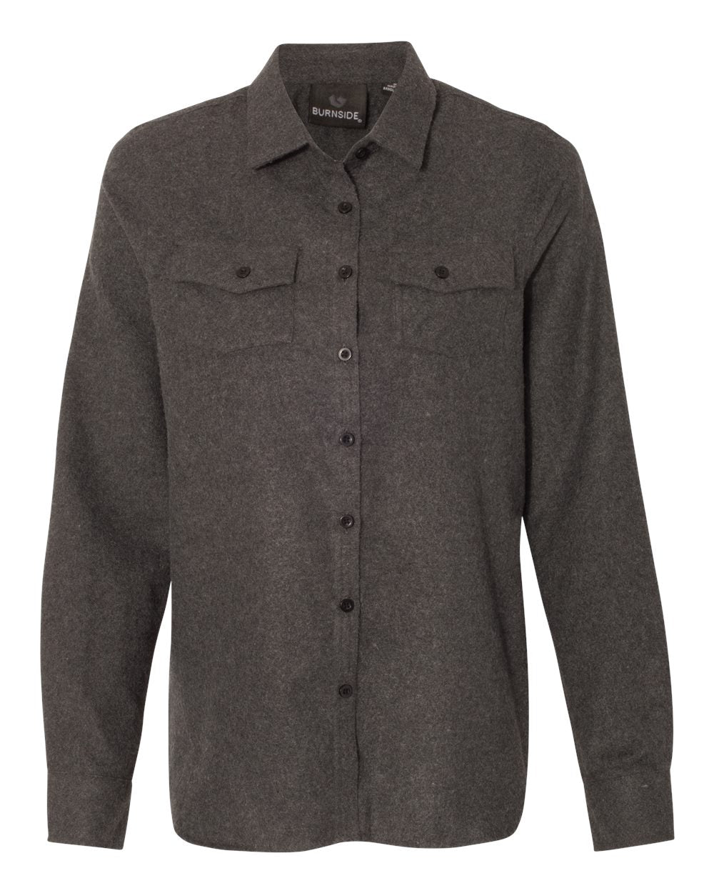 Front View of Charcoal Women&#39;s Solid Flannel Shirt - 5200