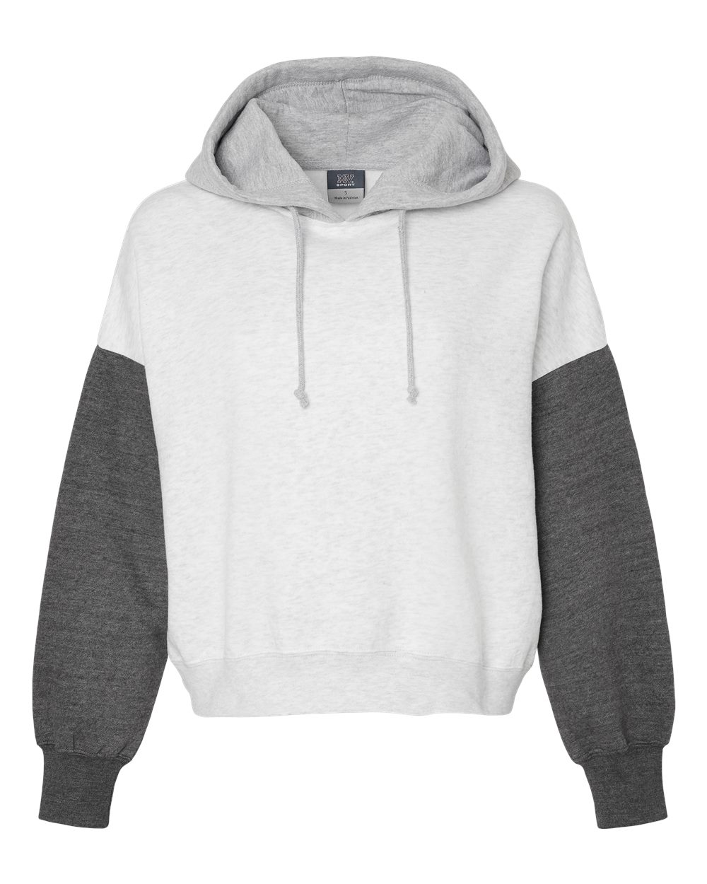 Front View of Charcoal Women's Sueded Fleece Colorblocked Crop Hooded Sweatshirt - W23716
