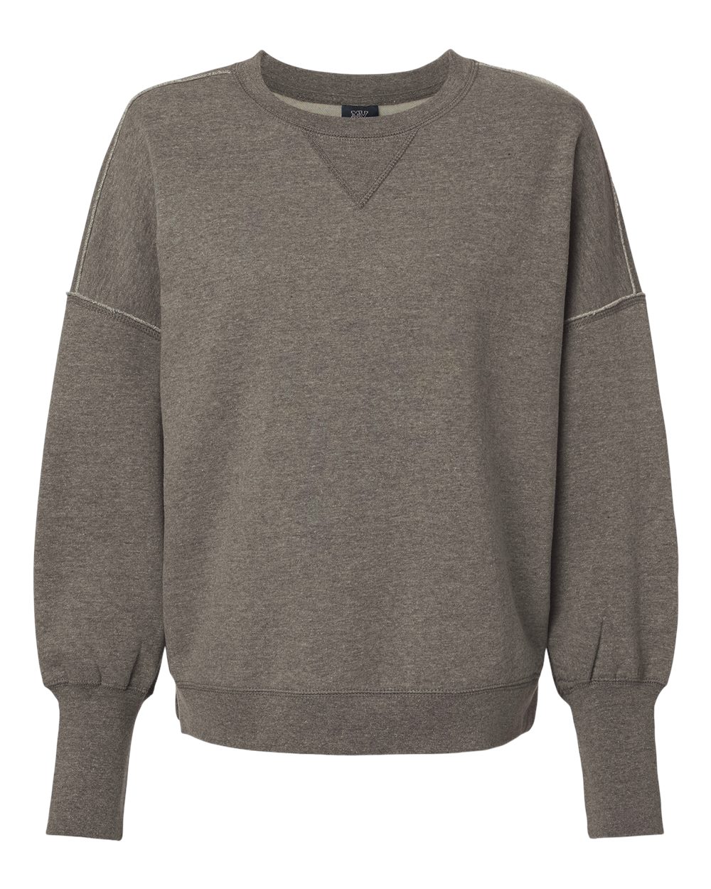 Front View of Charcoal Women's Sueded Fleece Crewneck Sweatshirt - W22712