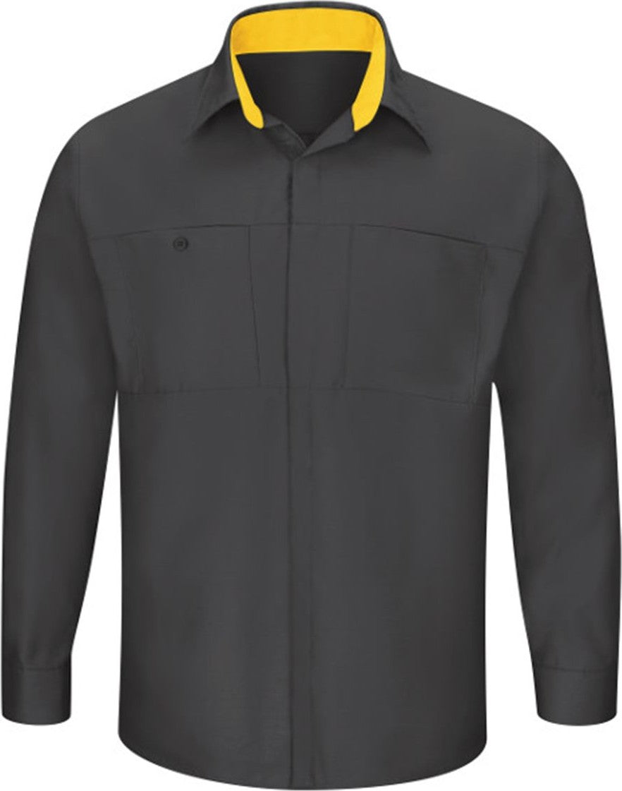 Front View of Charcoal/ Yellow Performance Plus Long Sleeve Shirt with OilBlok Technology - SY32