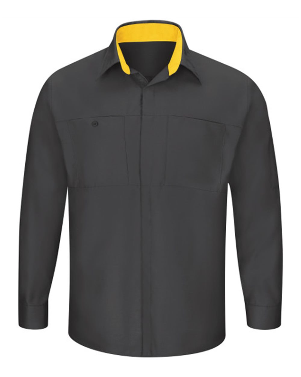 Front View of Charcoal/ Yellow Performance Plus Long Sleeve Shirt with OilBlok Technology - Tall Sizes - SY32T