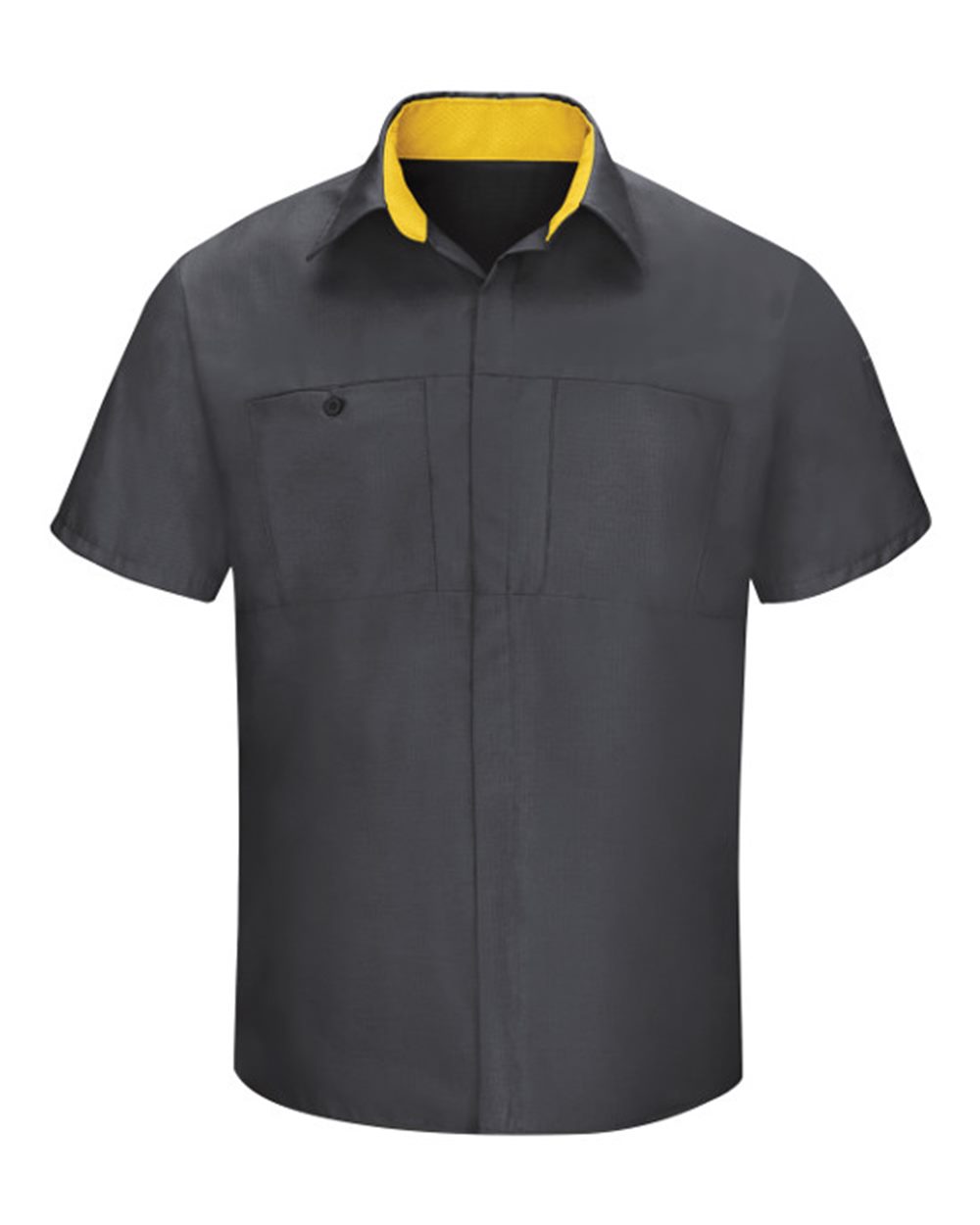 Front View of Charcoal/ Yellow Performance Plus Short Sleeve Shirt with Oilblok Technology - SY42
