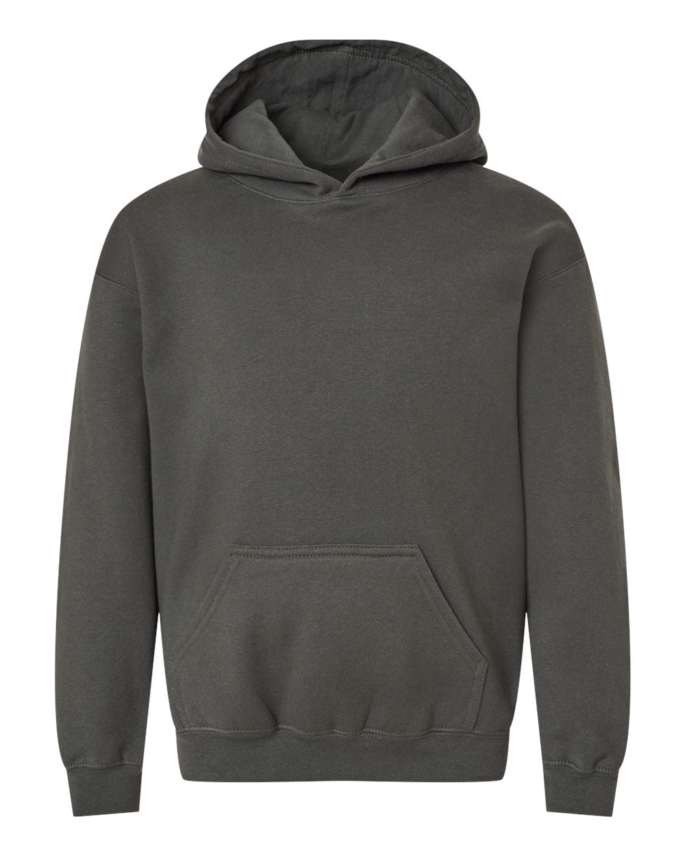 Front View of Charcoal Youth Hooded Sweatshirt - 320Y