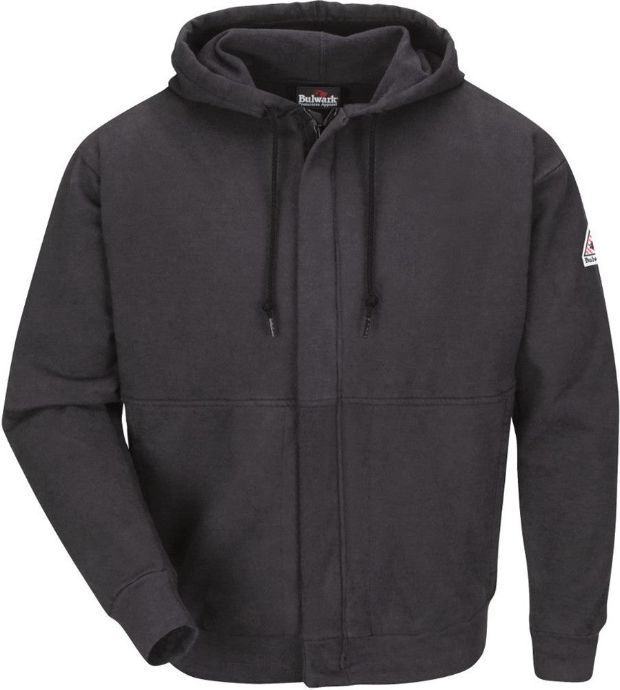 Front View of Charcoal Zip-Front Hooded Sweatshirt - SEH4